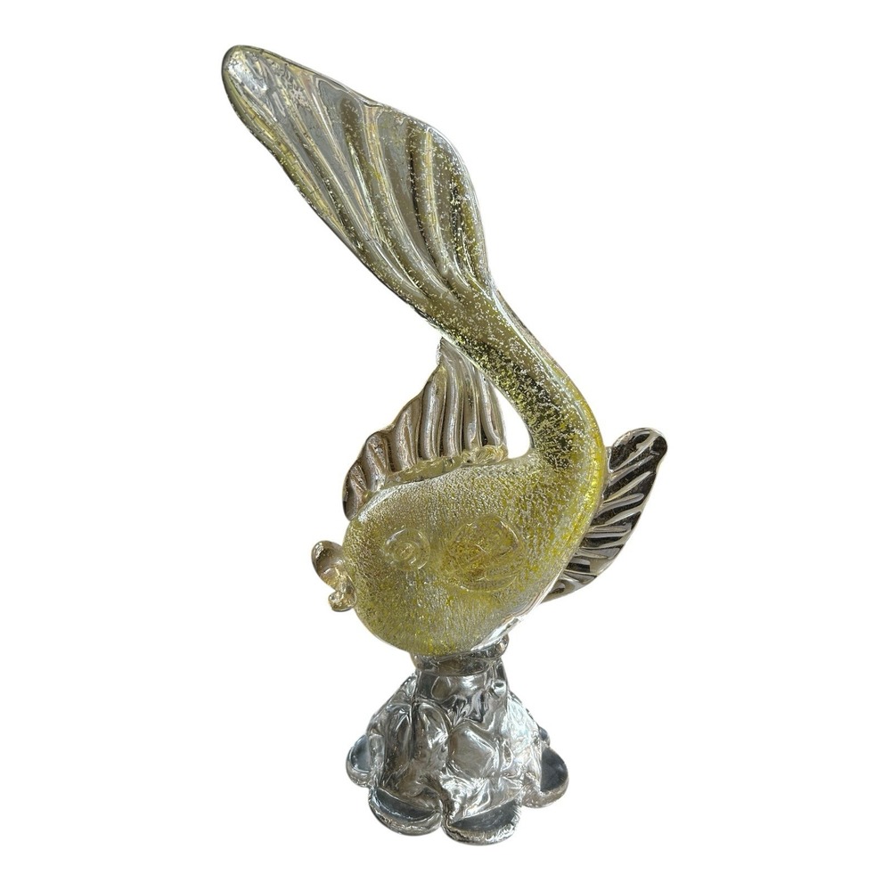 Vintage Murano Art Glass Fish Sculpture Gold Aventurine Figurine Italy‎